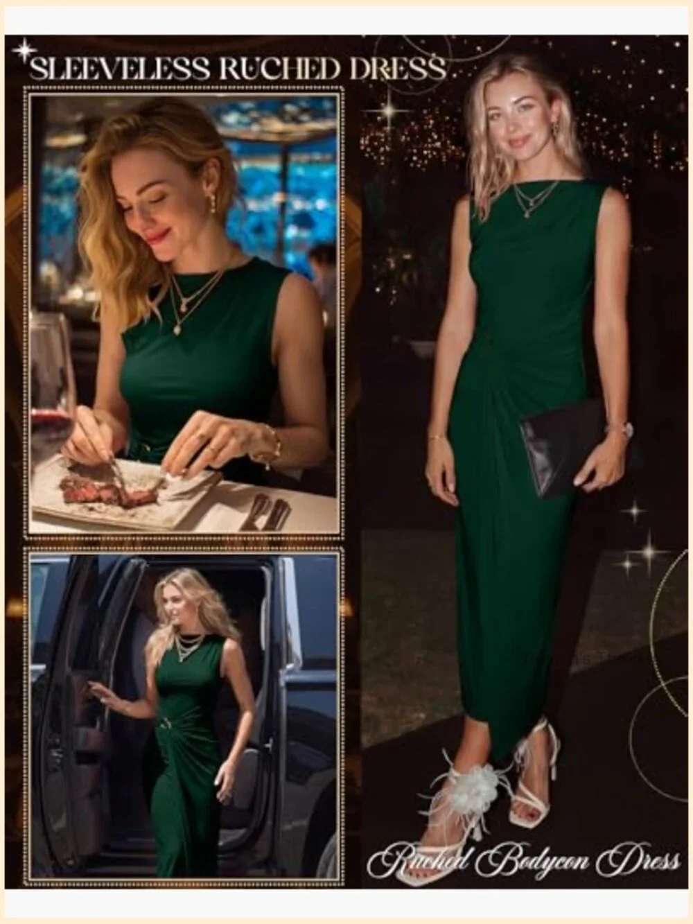 Sleeveless Ruched Bodycon Maxi Dress - Wedding Guest Cocktail
